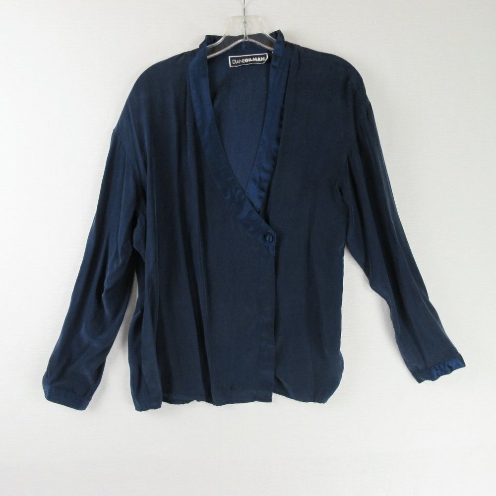 Diane Gilman Navy Silk Blouse Size M